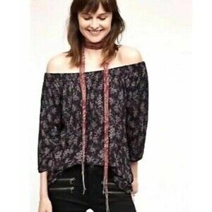 Anthropologie Deletta Caitha Top Size M Off Shoulder Purple Multi Floral EUC B83